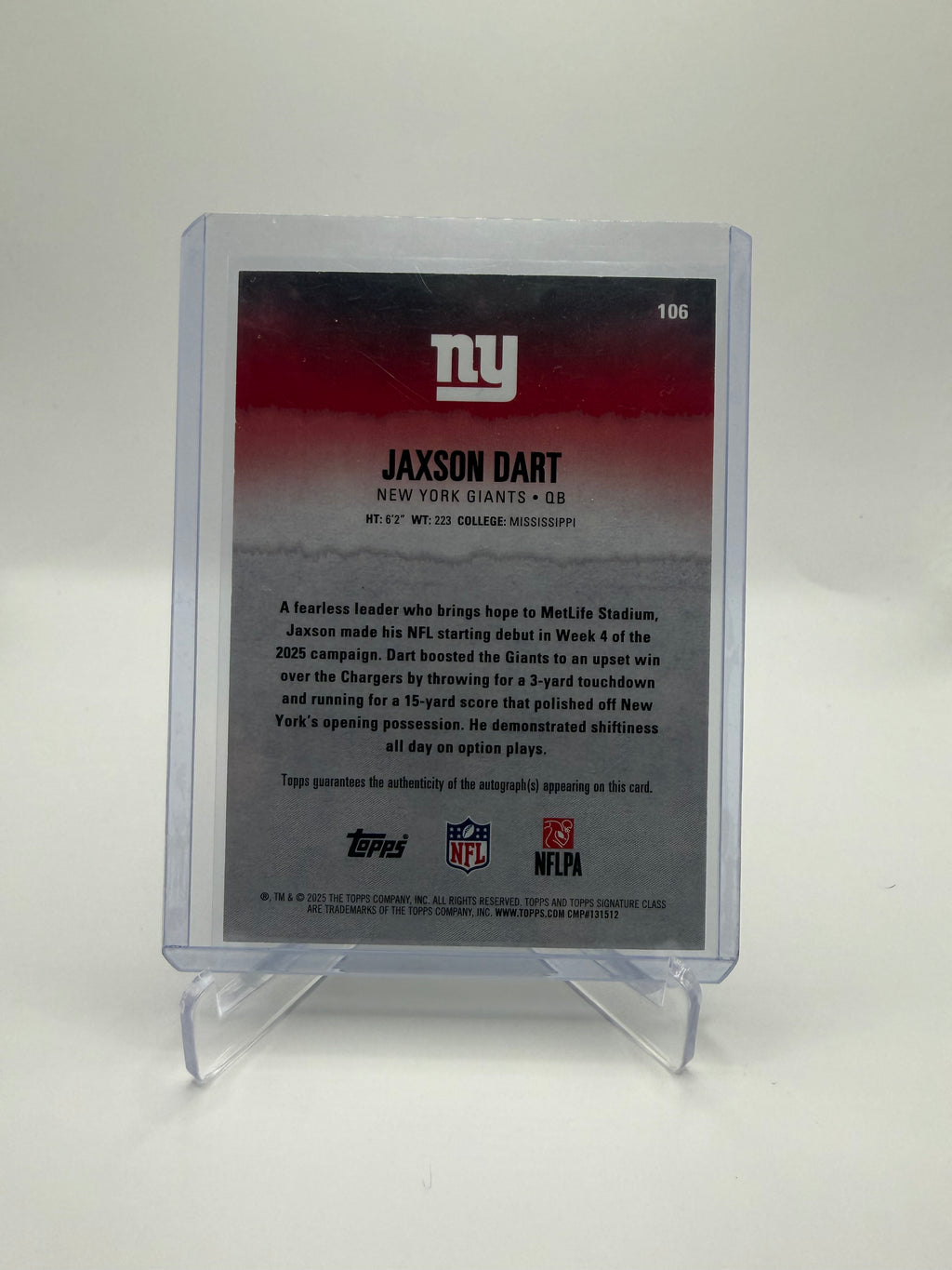 2025 Topps Signature Class Jaxson Dart Rookie Autograph #106