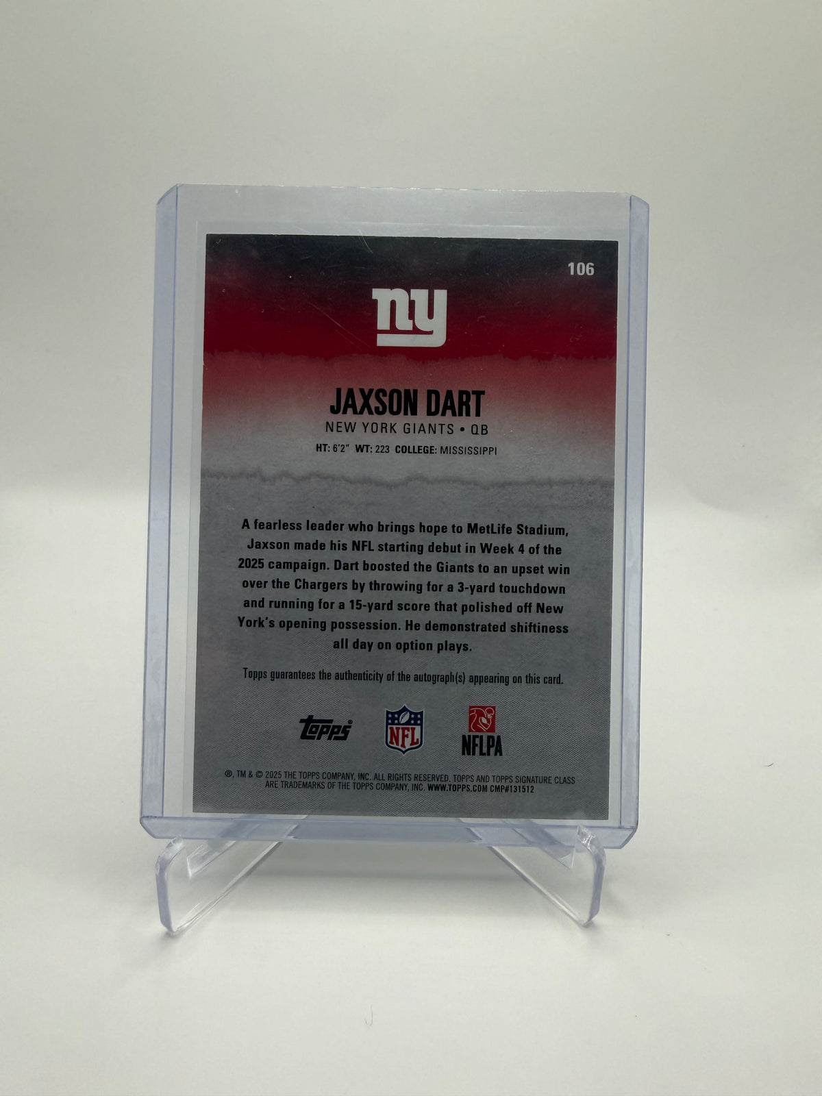 2025 Topps Signature Class Jaxson Dart Rookie Autograph #106