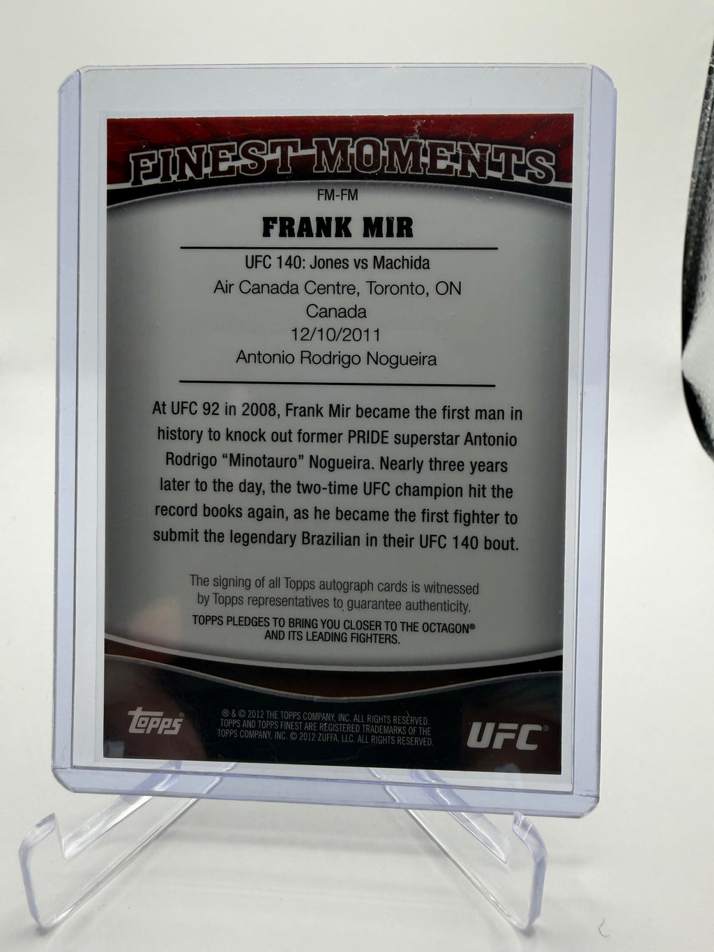 2012 Topps UFC Finest Frank Mir Finest Moments Autograph #FM-FM