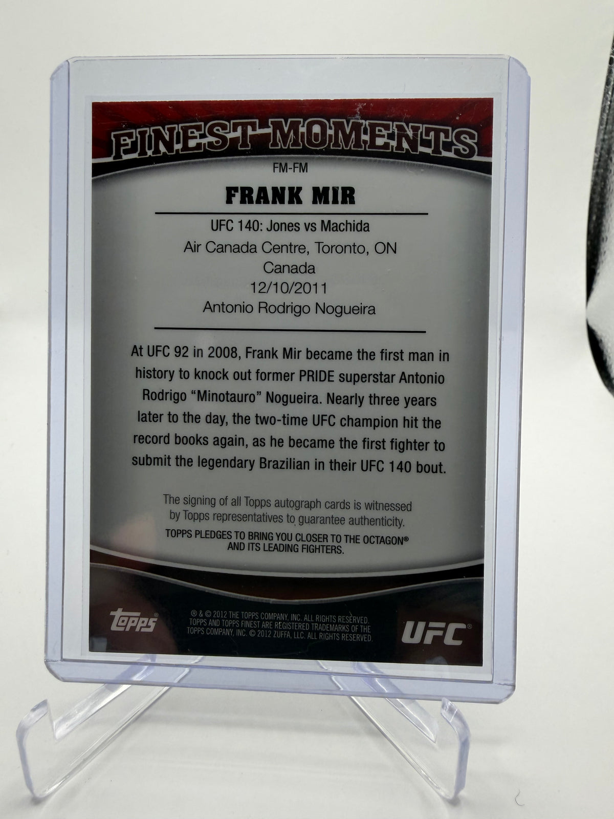2012 Topps UFC Finest Frank Mir Finest Moments Autograph #FM-FM