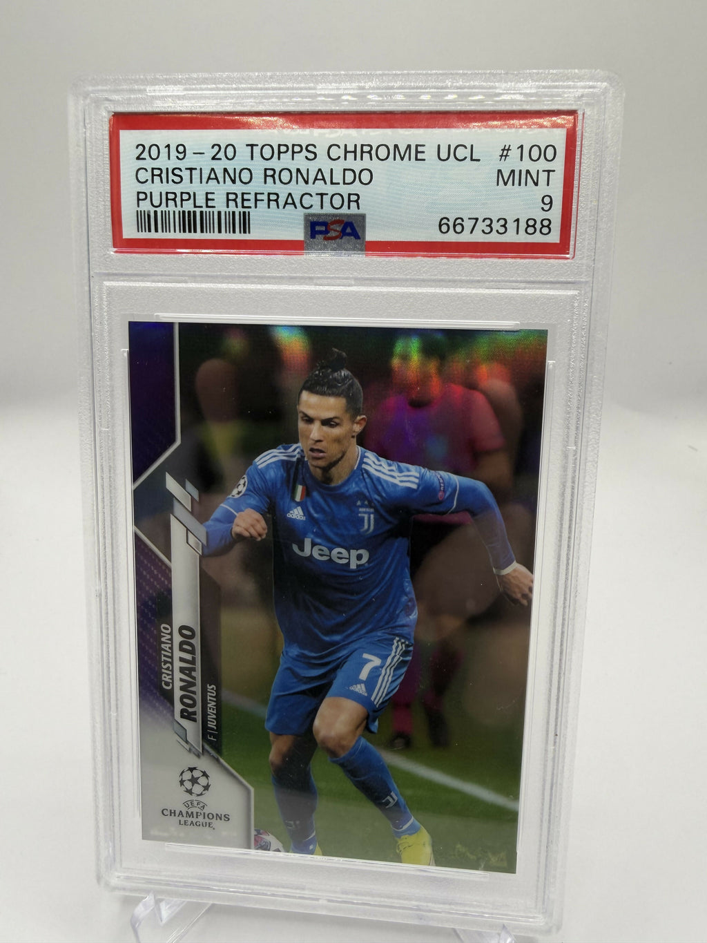 2019-2020 Topps UCC Chrome Cristiano Ronaldo Purple Refractor /250 PSA 9