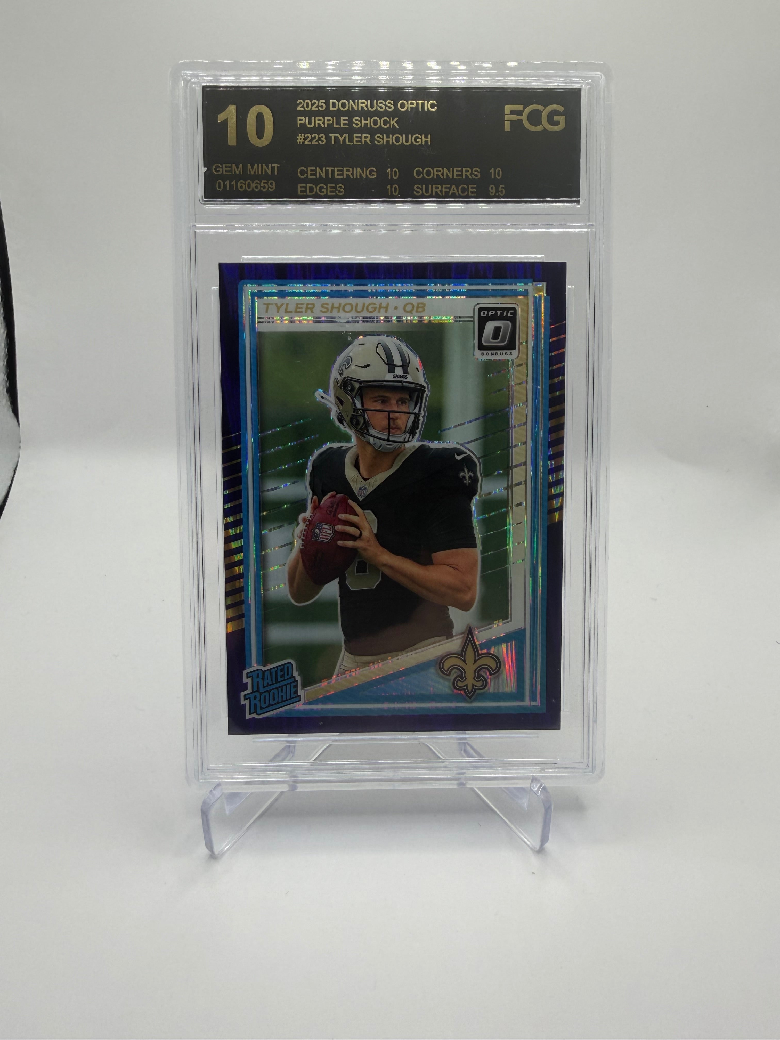 2025 Donruss Optic Football Purple Shock #223 Tyler Shough Rated Rookie FCG Gem Mint 10