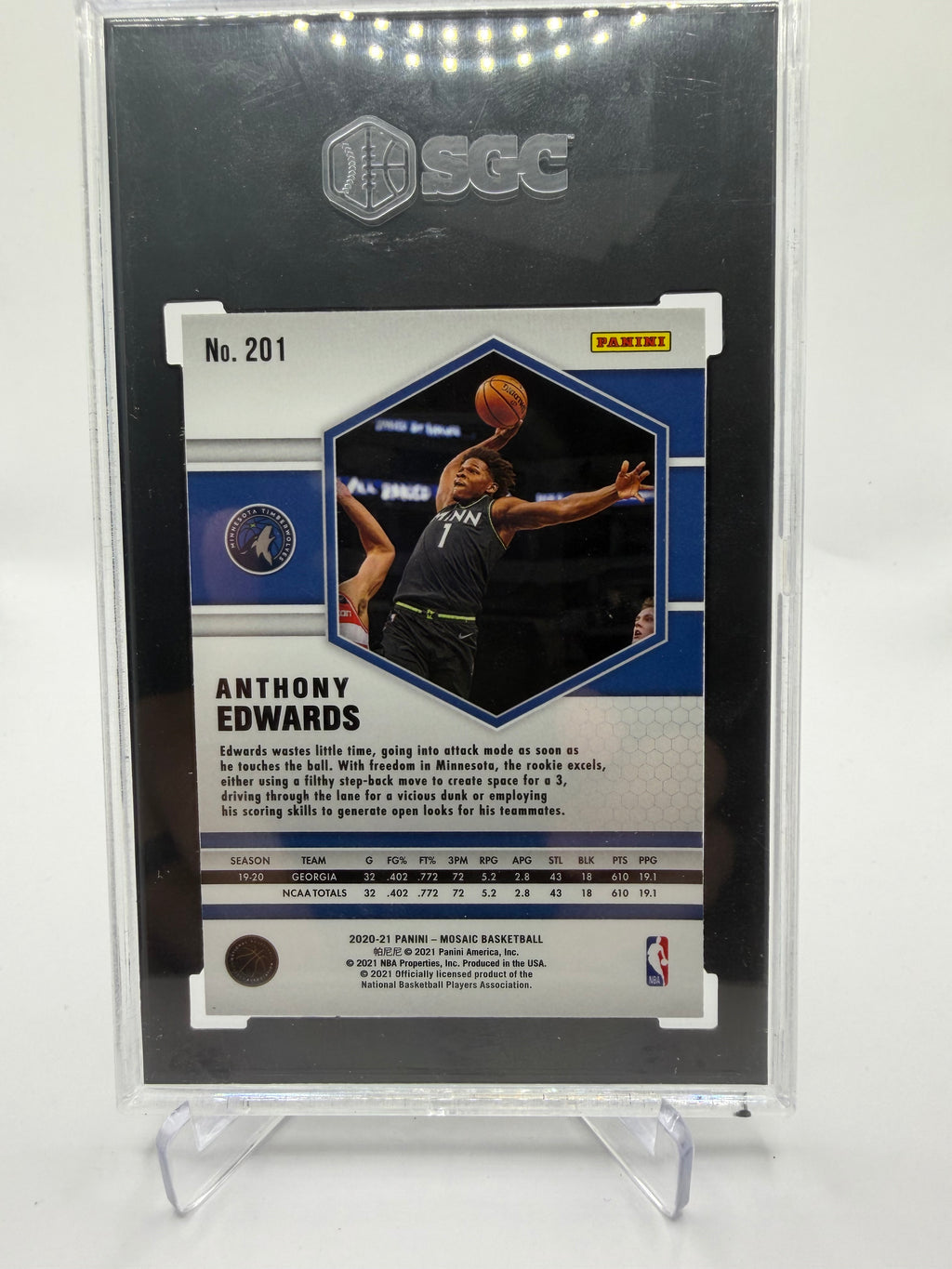 2020-21 Panini Mosaic Mosaic Prizm #201 Anthony Edwards Rookie SGC 10