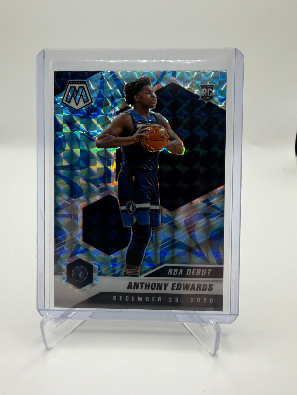 2020-21 Panini Mosaic Basketball Anthony Edwards NBA Debut Rookie Reactive Blue Mosaic Prizm #261