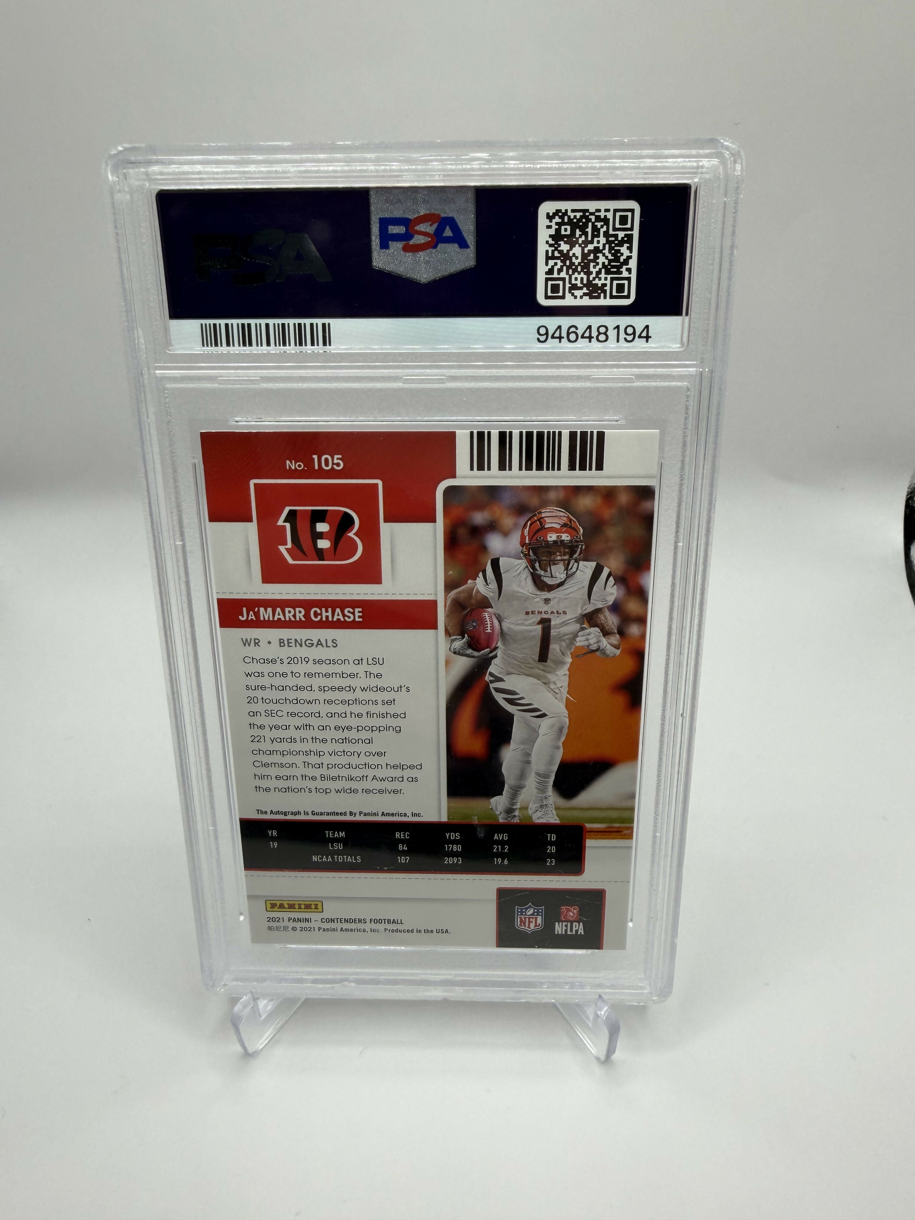 2021 Panini Contenders Jamar Chase Rookie Ticket Auto PSA 9