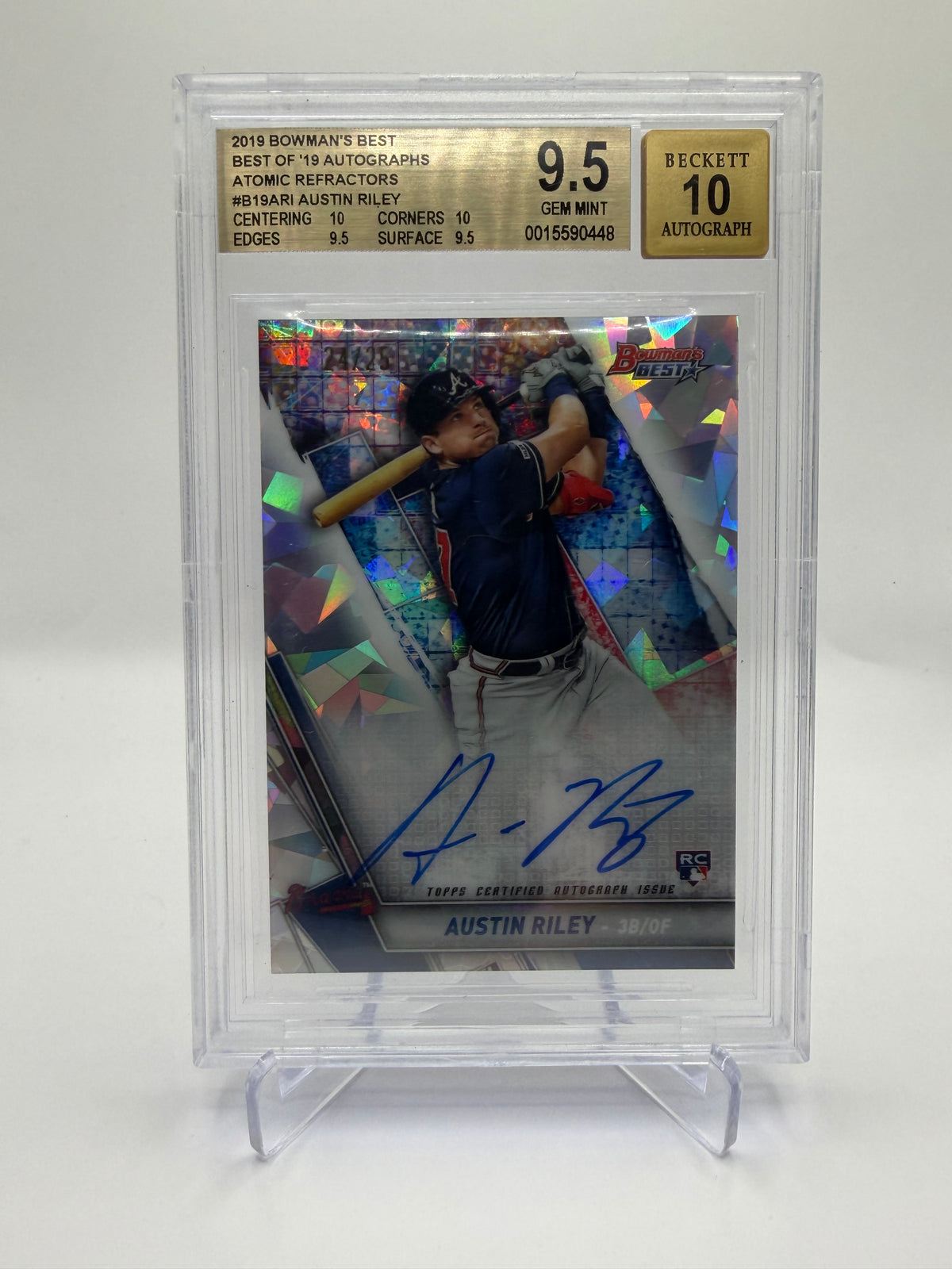 2019 Bowman's Best Best of 2019 Autographs Atomic Refractor Austin Riley #B19-ARI Auto /25 BGS 9.5