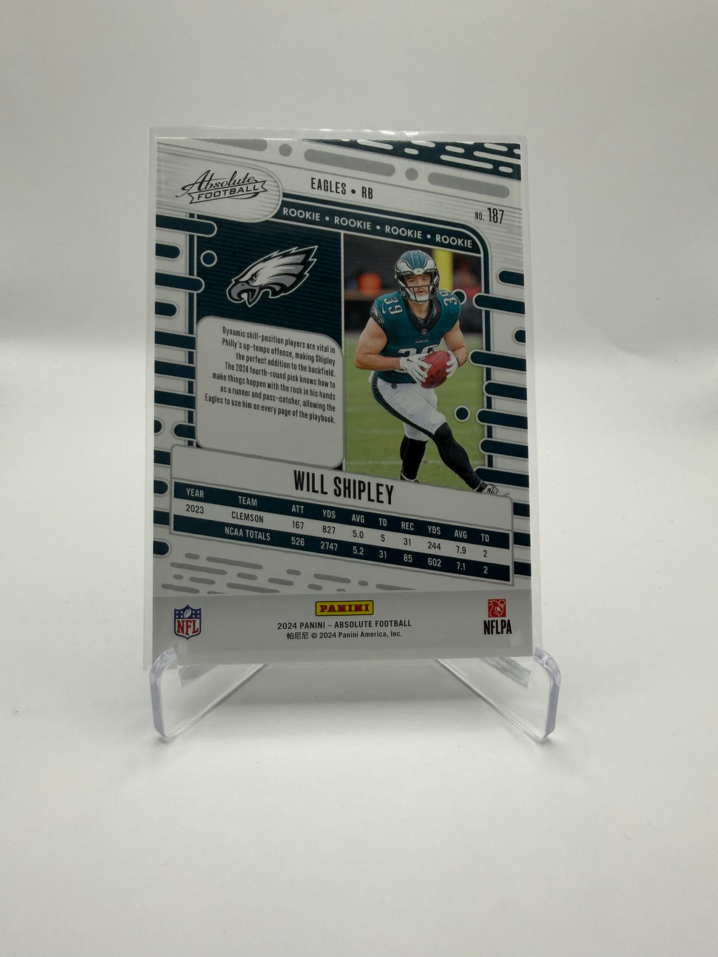 2024 Panini Absolute Football Will Shipley Rookie Black 1 of 1 #187