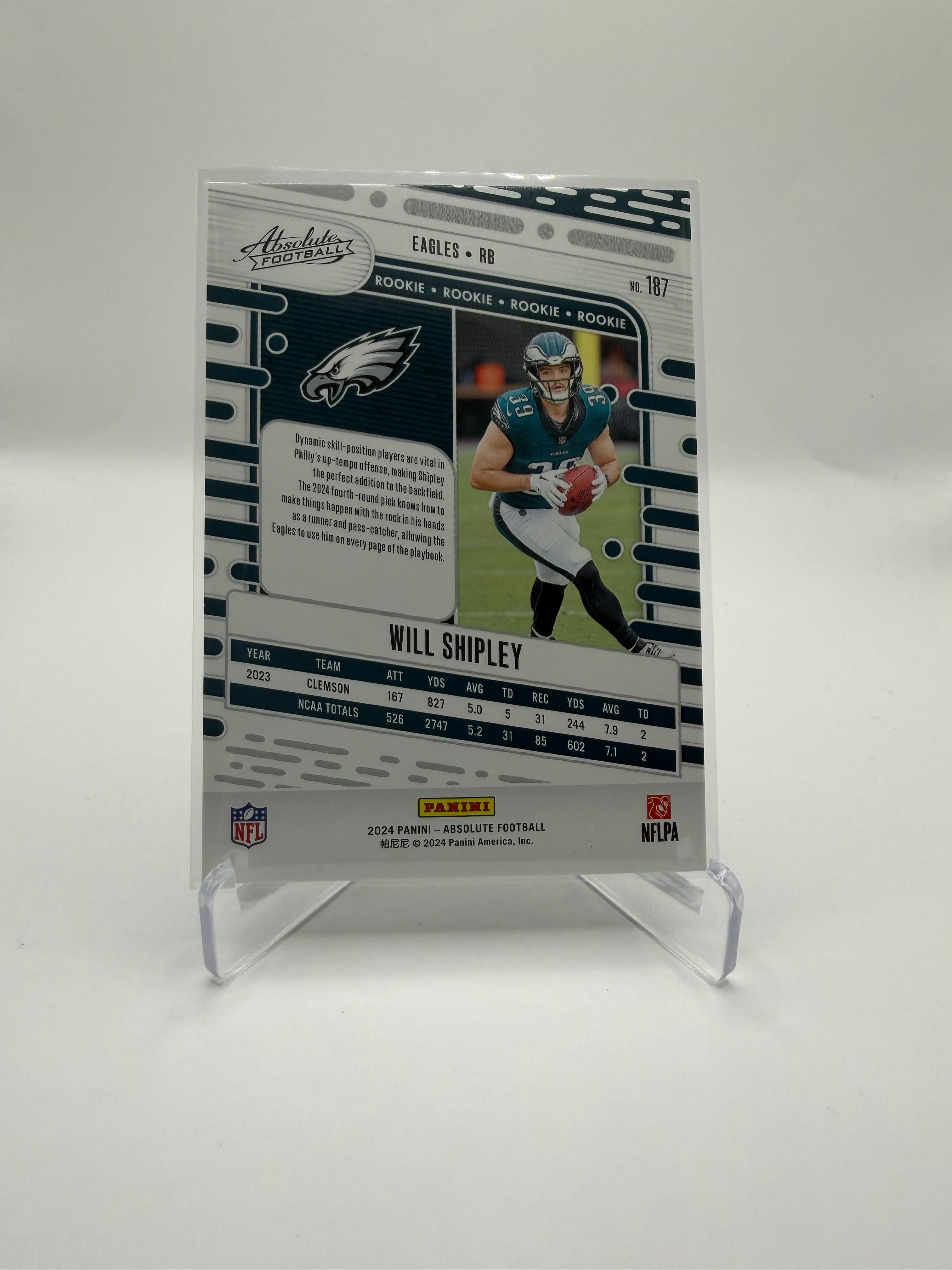2024 Panini Absolute Football Will Shipley Rookie Black 1 of 1 #187