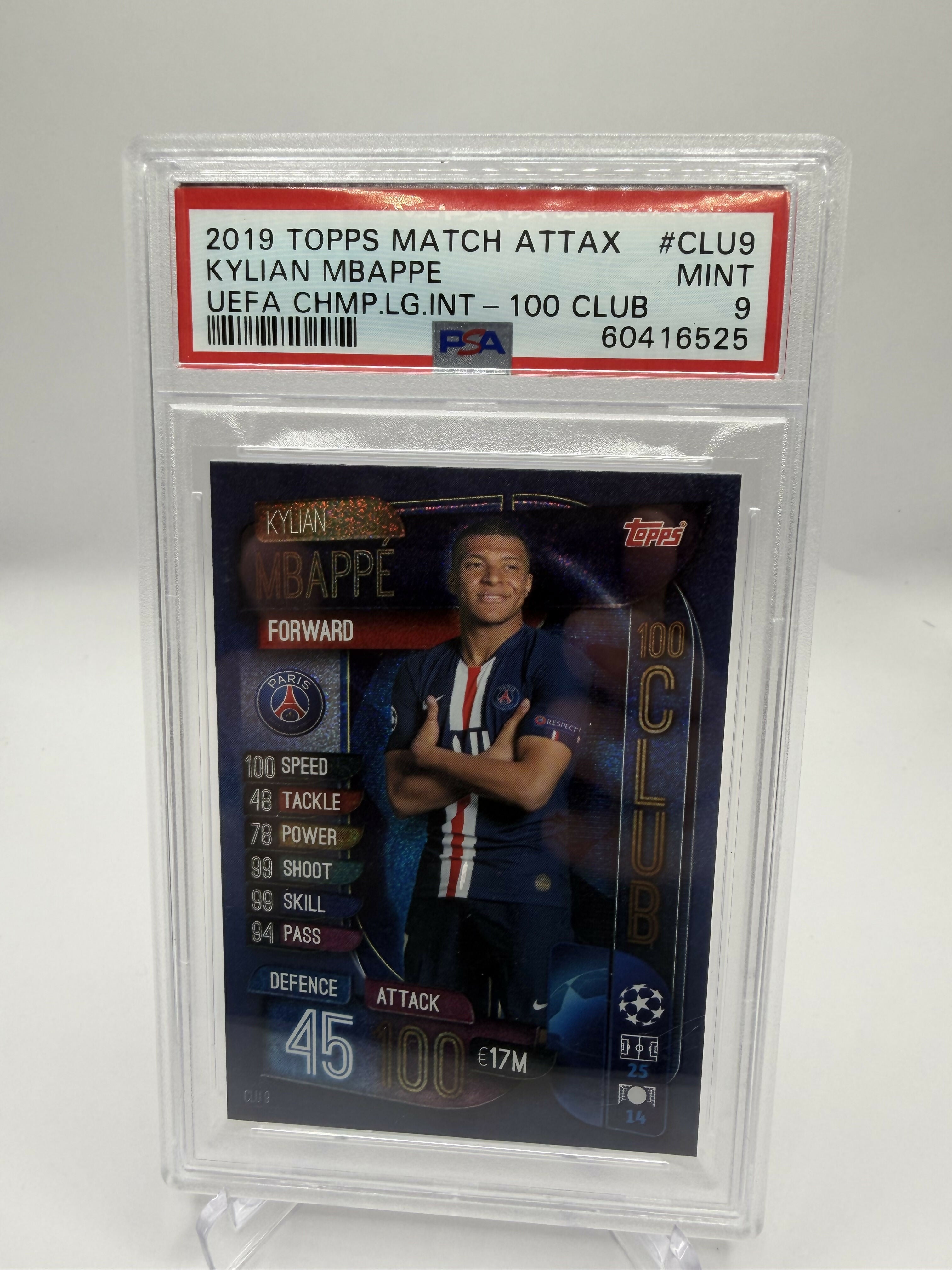 2019 Topps Match Attax Kylian Mbappe 100 Club PSA 9