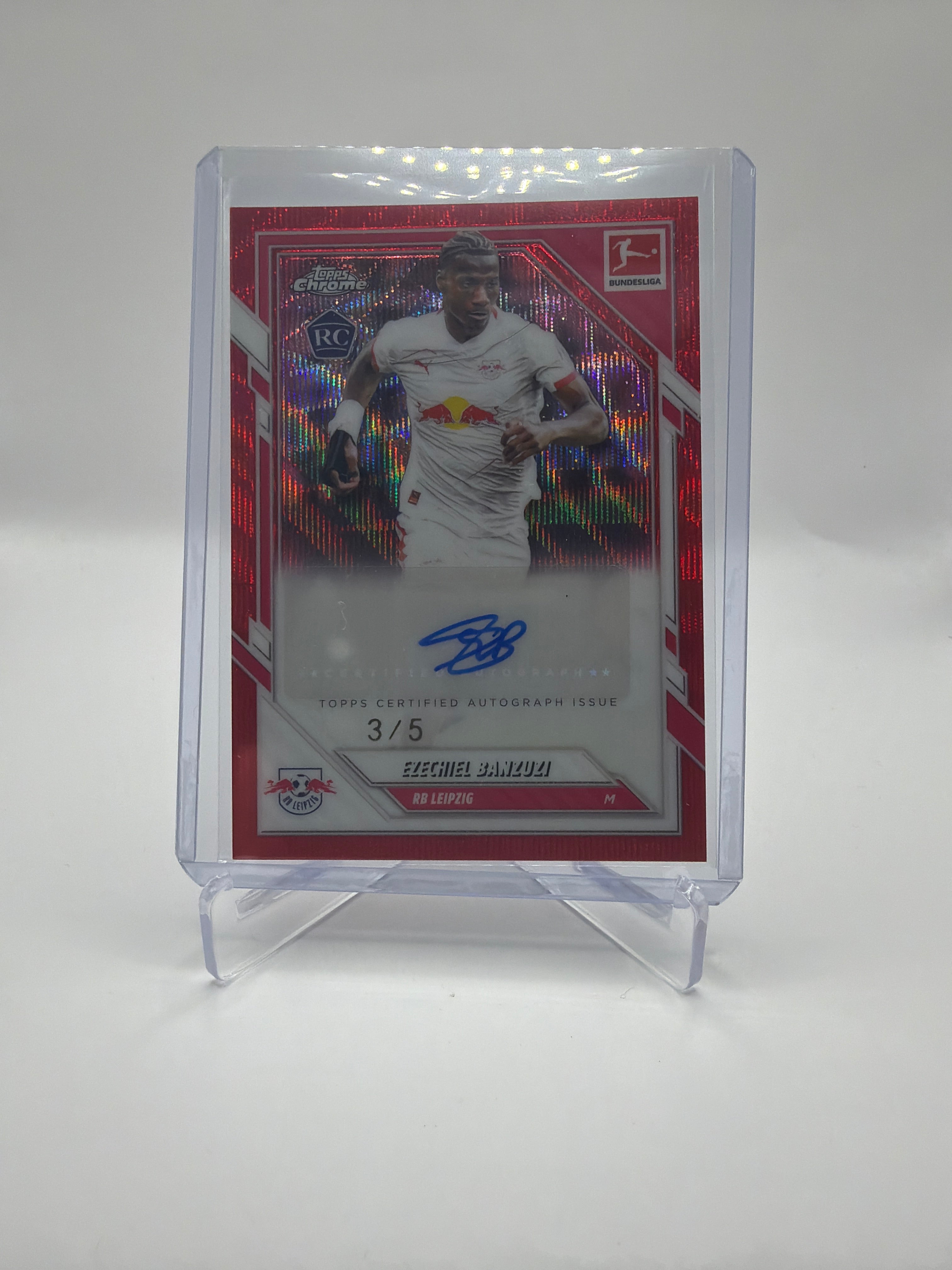 2025-26 Topps Chrome Bundesliga Ezechiel Banzuzi Rookie Autograph Red Wave  #BA-EBA /5