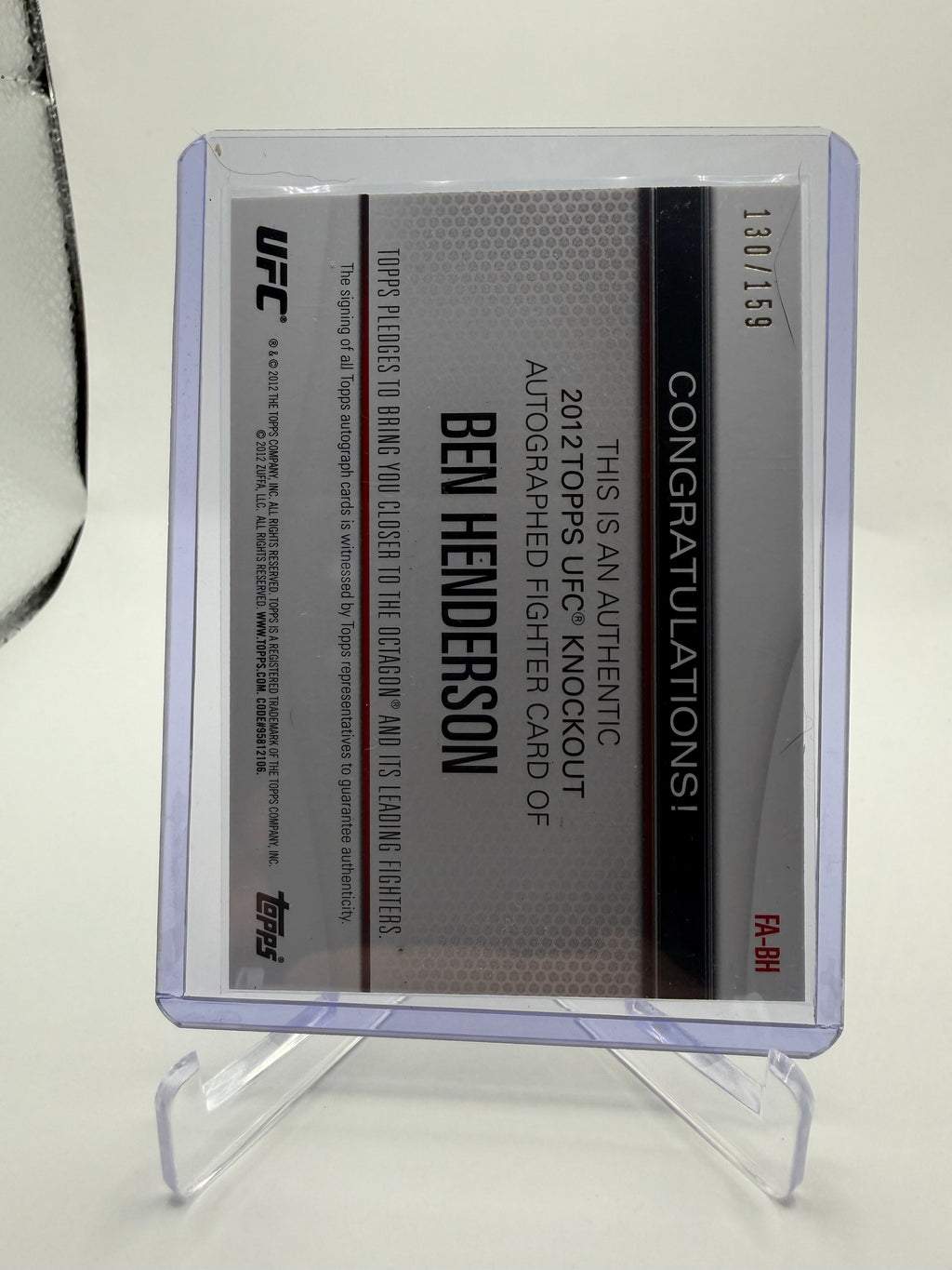 2012 Topps UFC Knockout Ben Henderson Auto #FA-BH /159