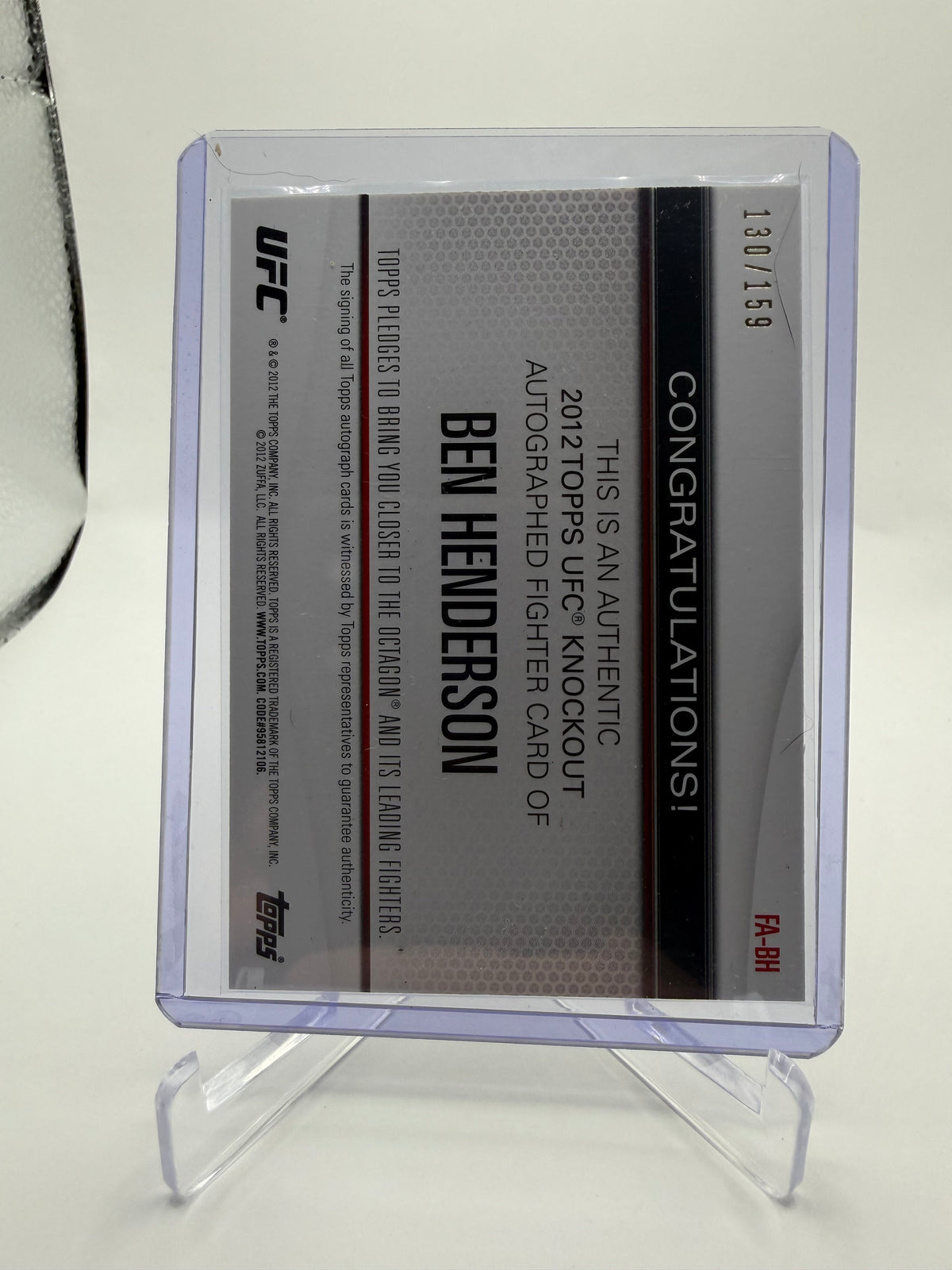 2012 Topps UFC Knockout Ben Henderson Auto #FA-BH /159
