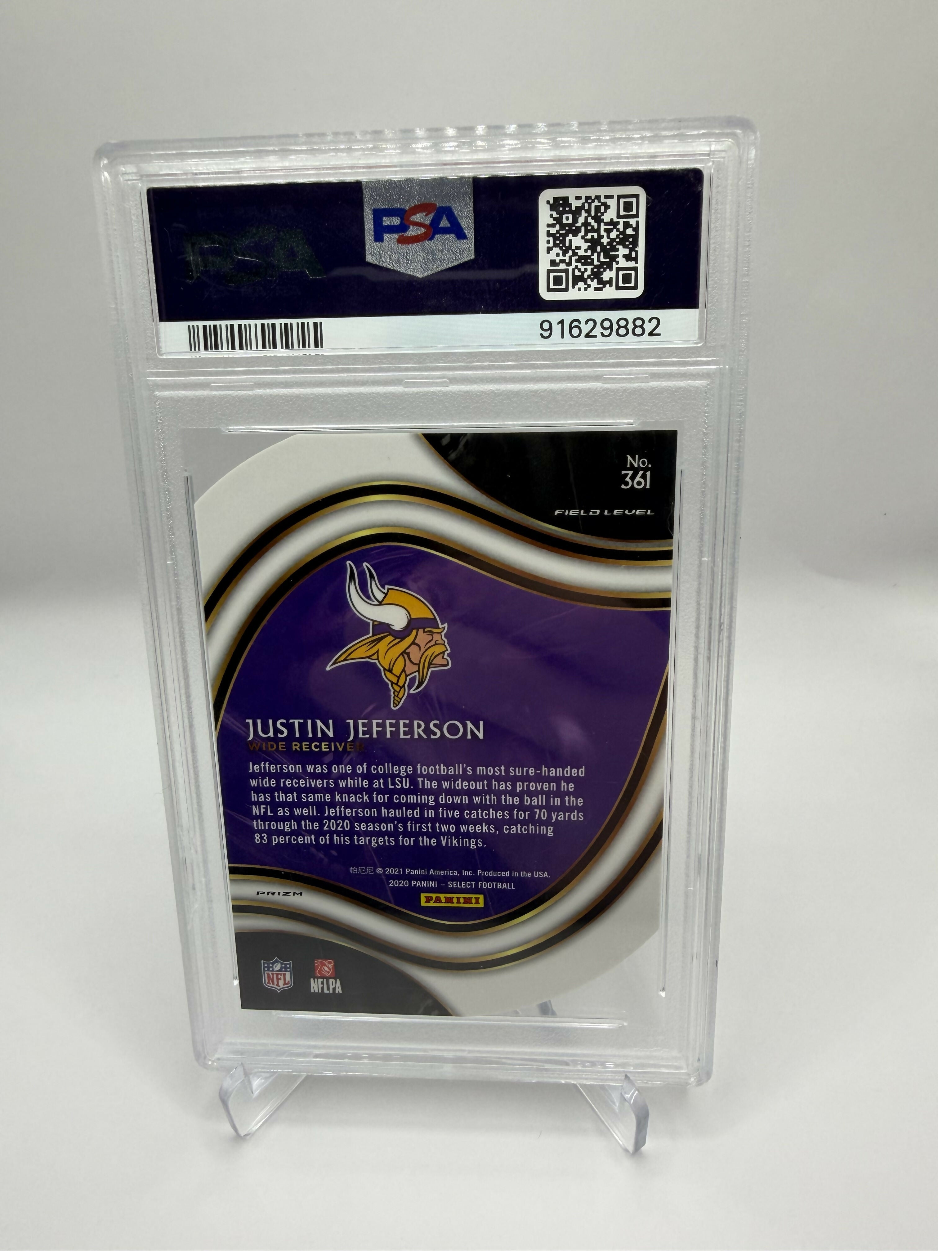 2020 Panini Select Justin Jefferson Die-Cut Neon Green Prizm Rookie PSA10
