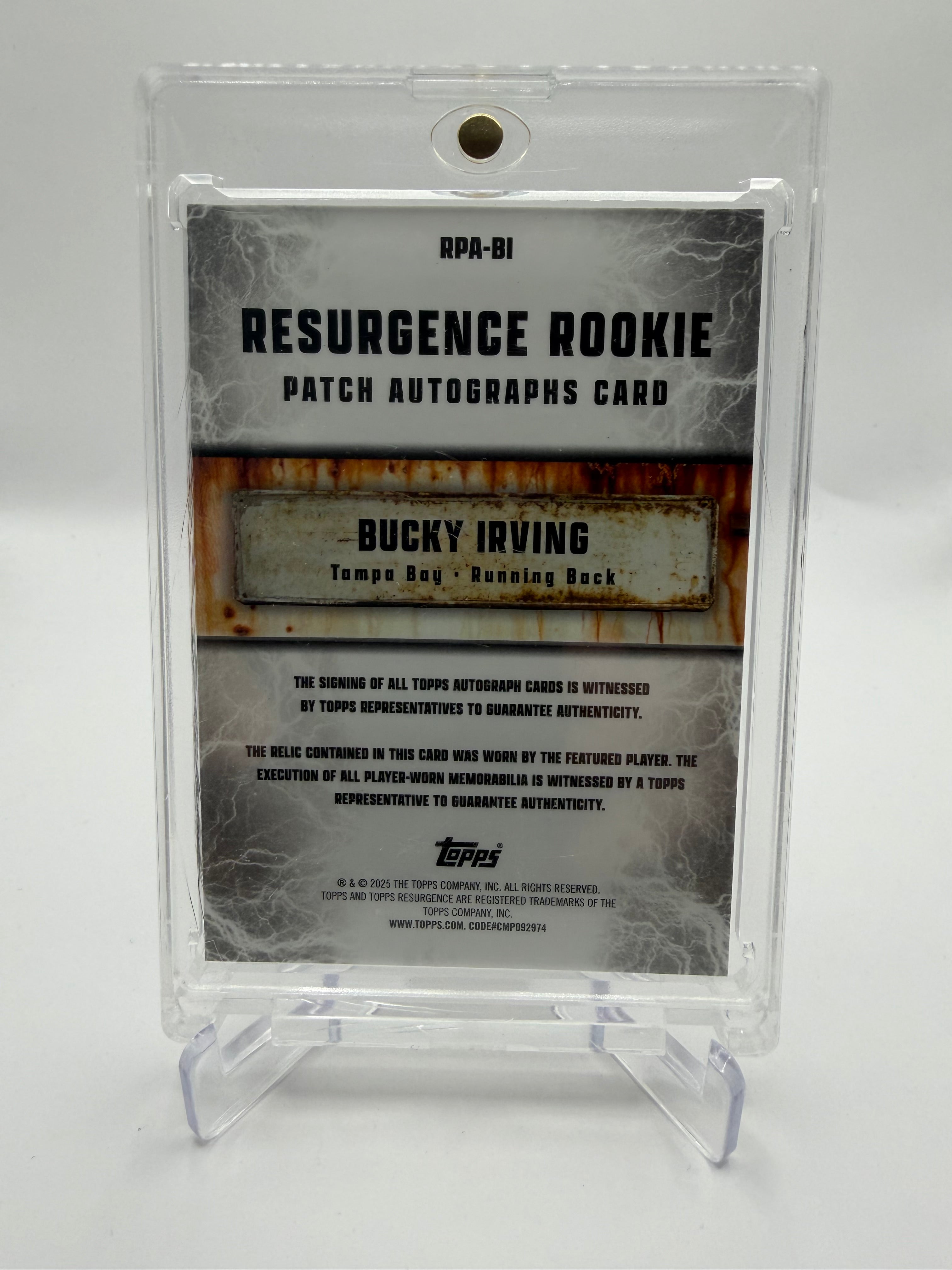 2025 Topps Resurgence Football Resurgence Rookie Patch Autographs Bucky Irving RC Auto Patch #RPA-BI