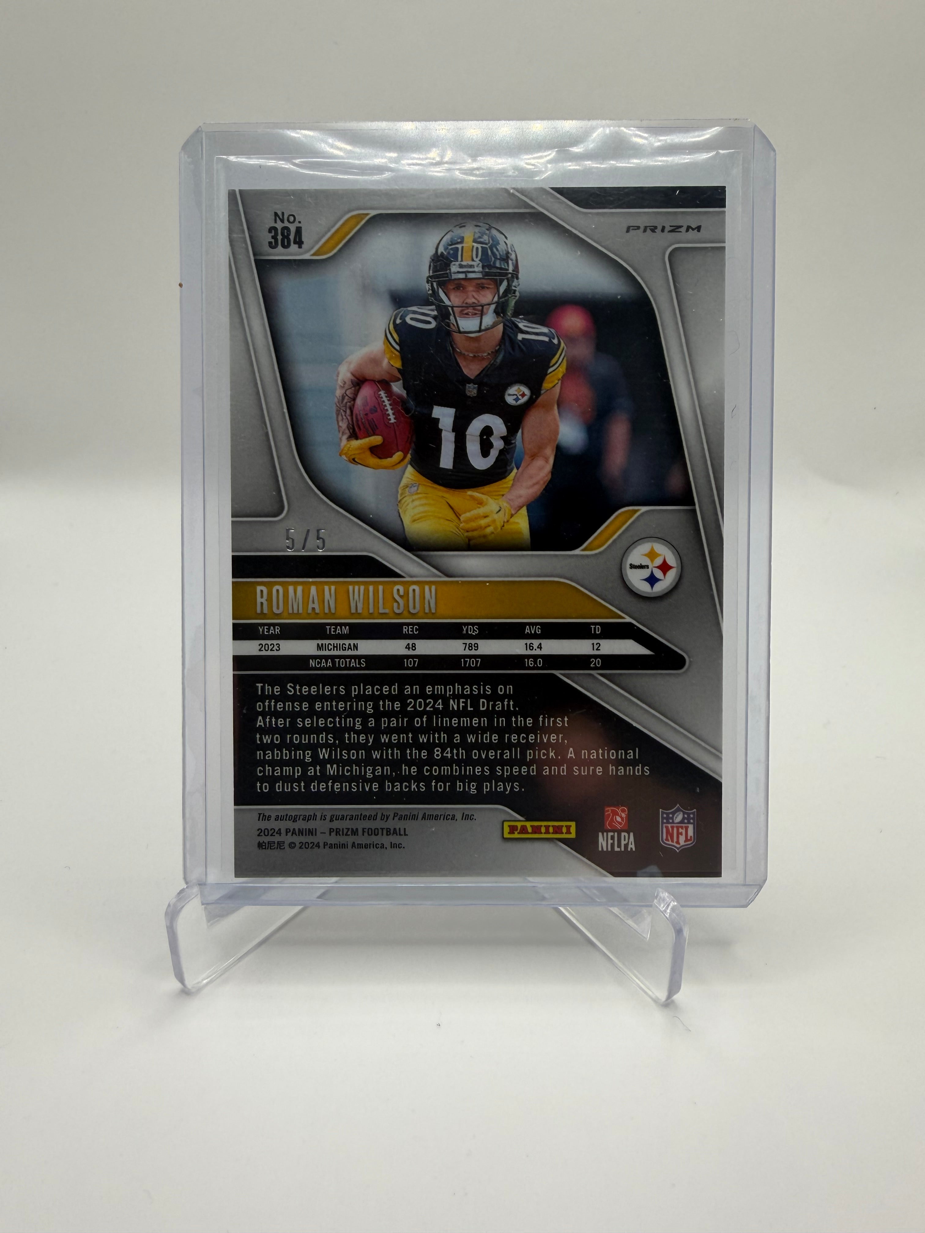 2024 Panini Prizm Football Roman Wilson Rookie Gold Vinyl Prizm Autograph #384 5/5