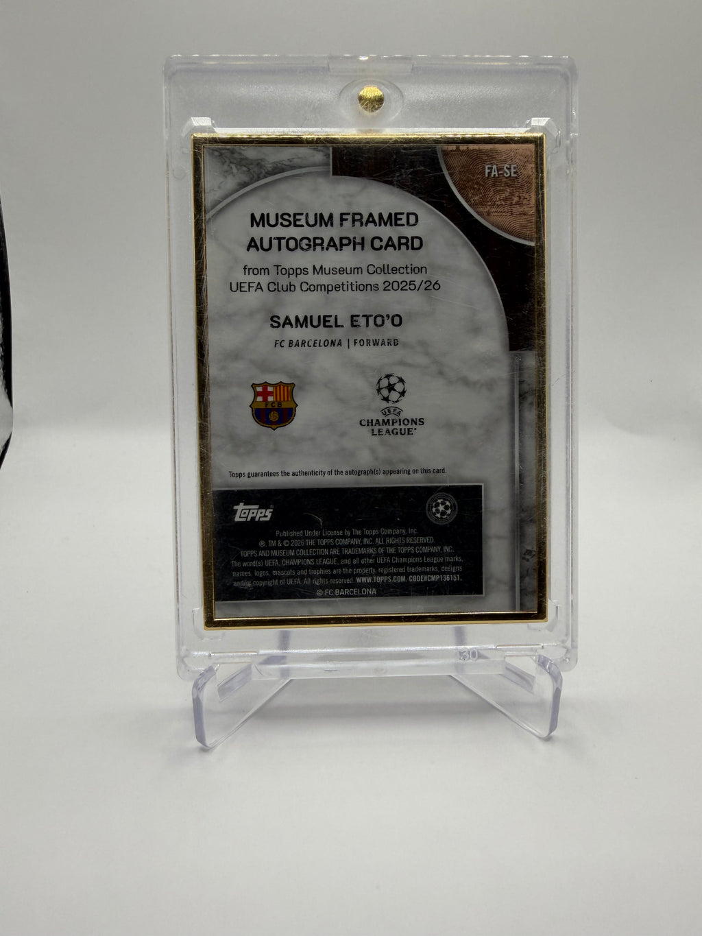2025-26 Topps Museum Collection UEFA Club Competitions Samuel Eto'o Museum Framed Autograph /75 #FA-SE