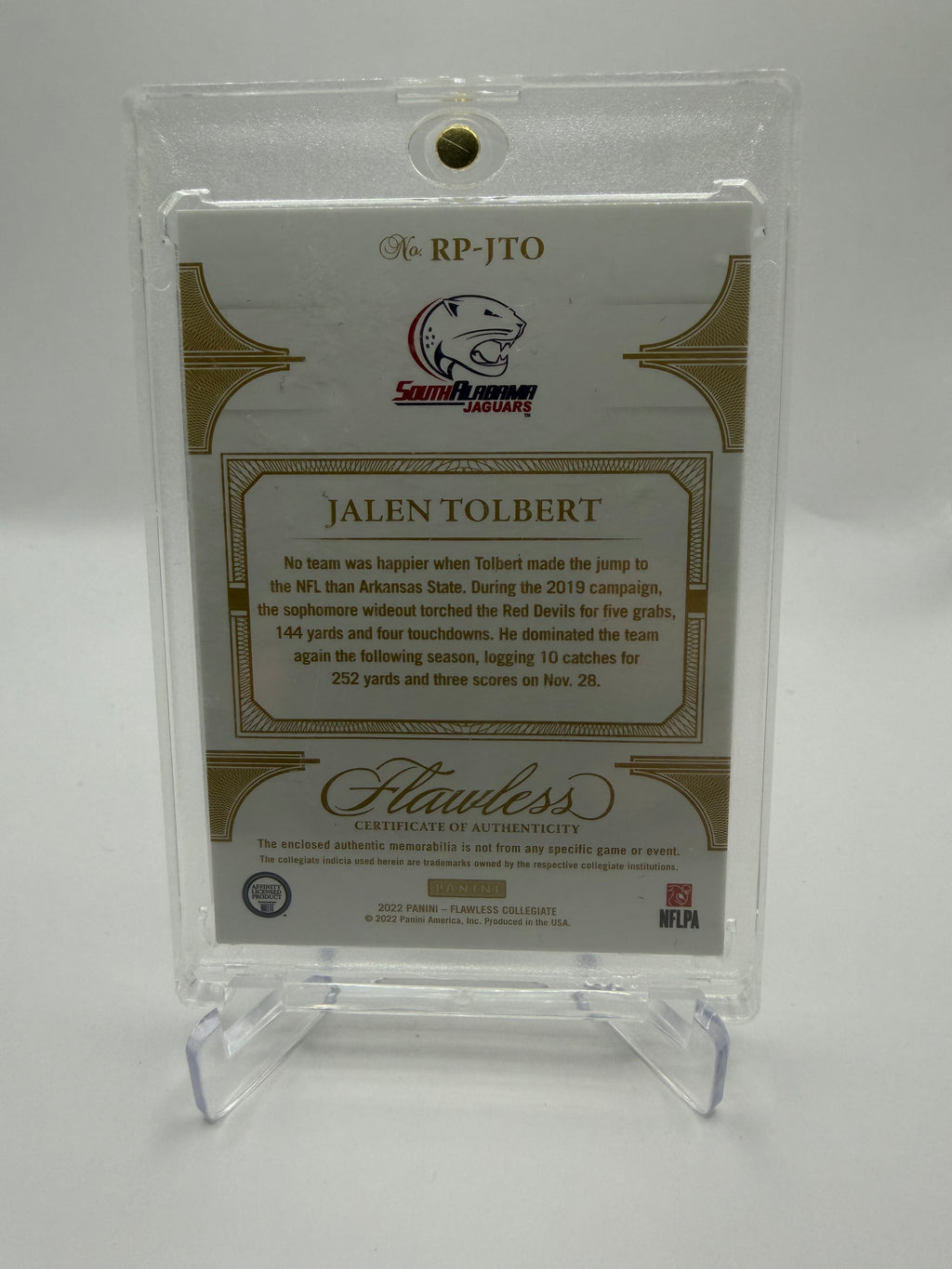 2022 Panini Flawless Collegiate Jalen Tolbert Rookie Patch /25 #RP-JTO