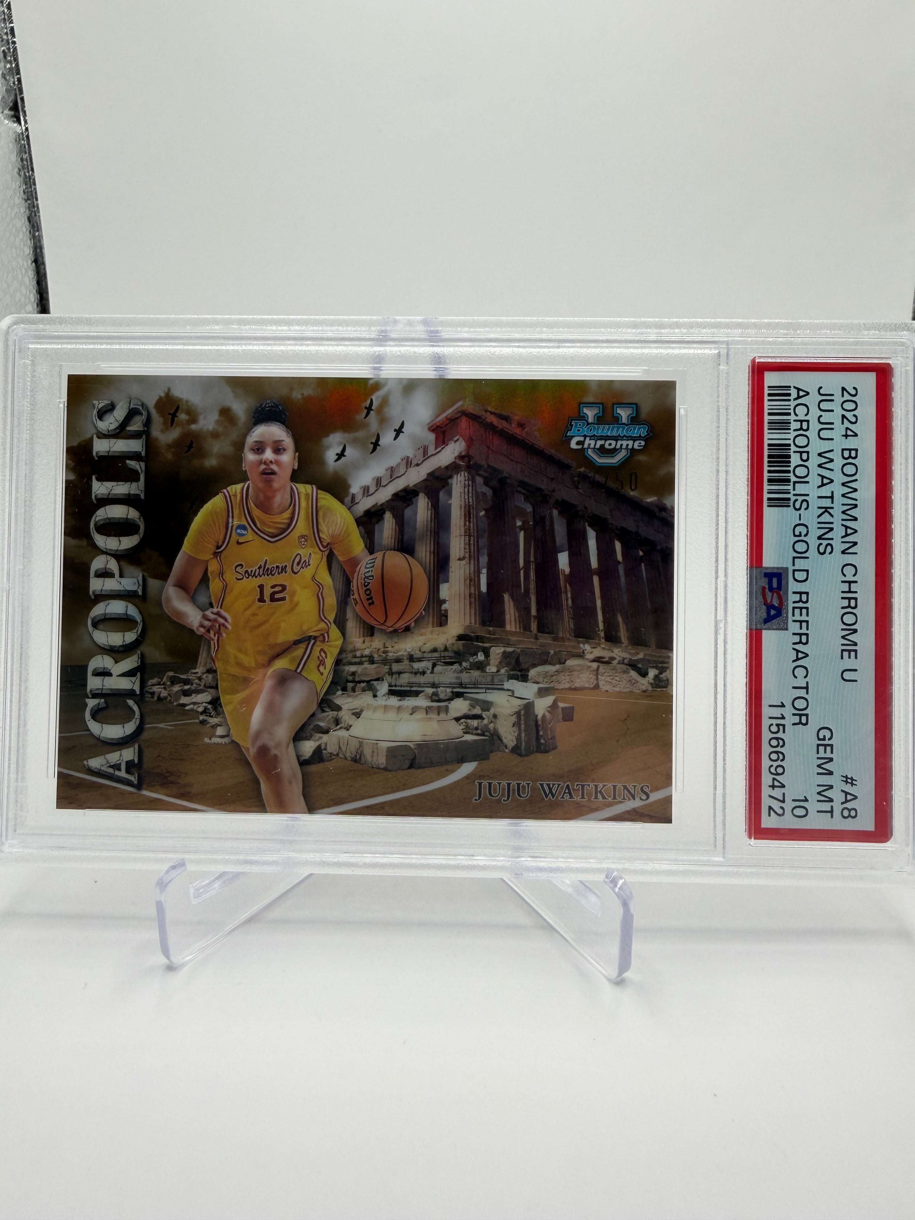 2024 Bowman Chrome University Basketball Acropolis Gold Refractor JuJu Watkins #A-8 PSA 10