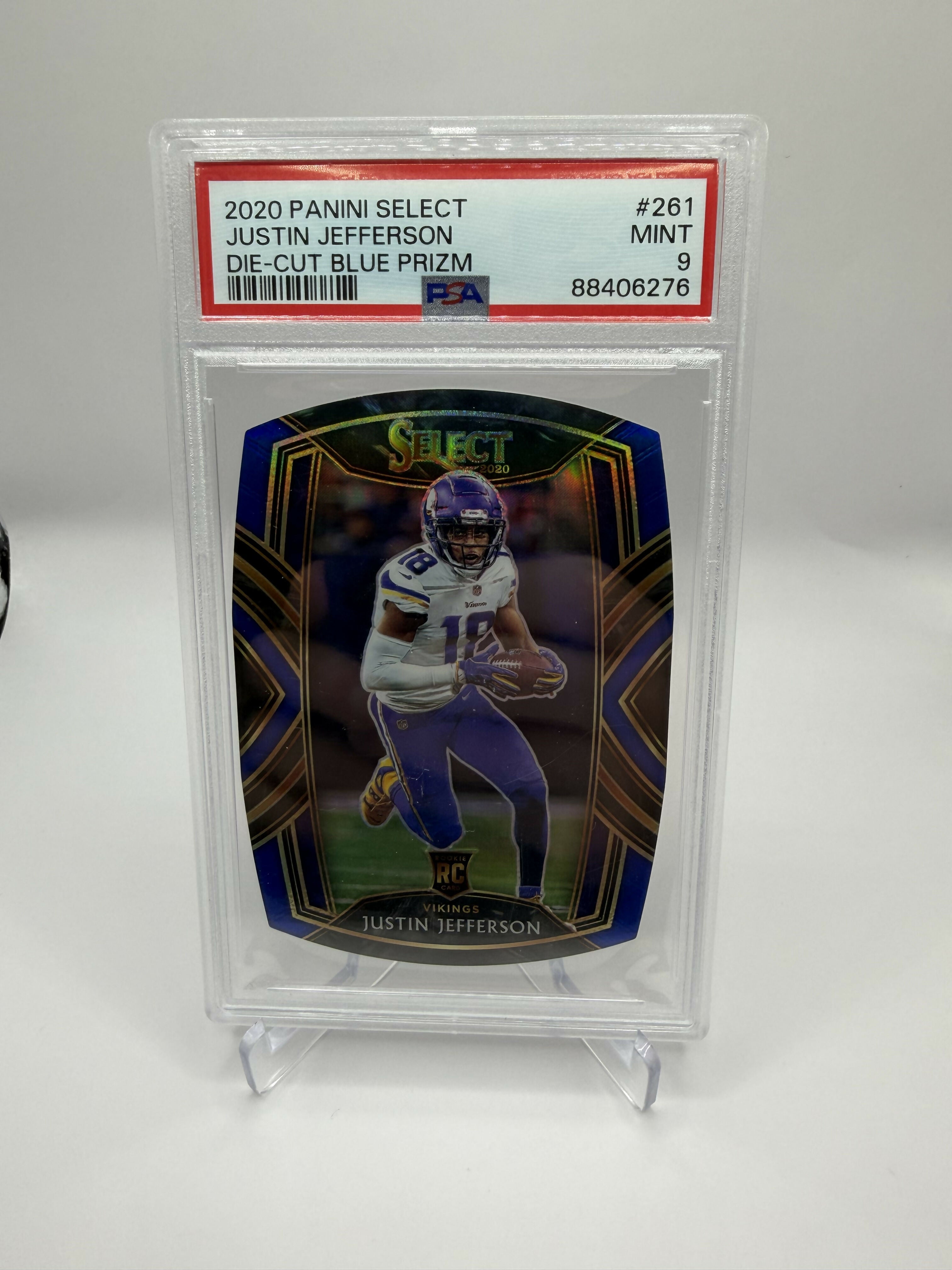 2020 Panini Select Justin Jefferson Die-Cut Blue Prizm PSA 9