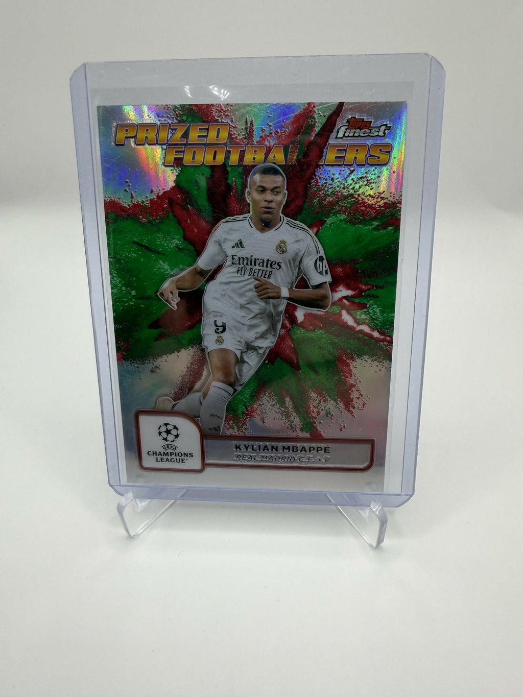 2025 Topps Finest UCC Kylian Mbappe Prized Footballers Red/Green Fusion
