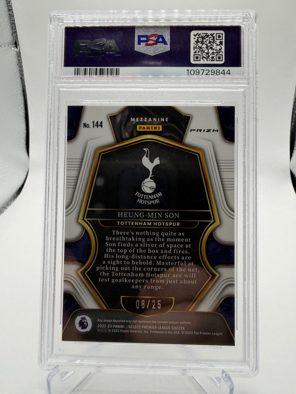 2022-23 Panini Select Premier League Soccer Heung-Min Son Mezzanine White Ice Prizm #144 /25 PSA 8
