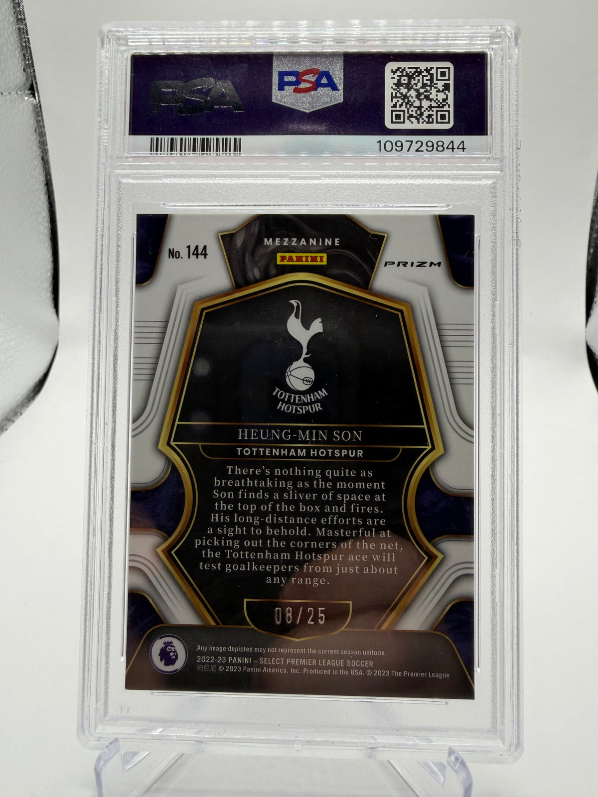 2022-23 Panini Select Premier League Soccer Heung-Min Son Mezzanine White Ice Prizm #144 /25 PSA 8