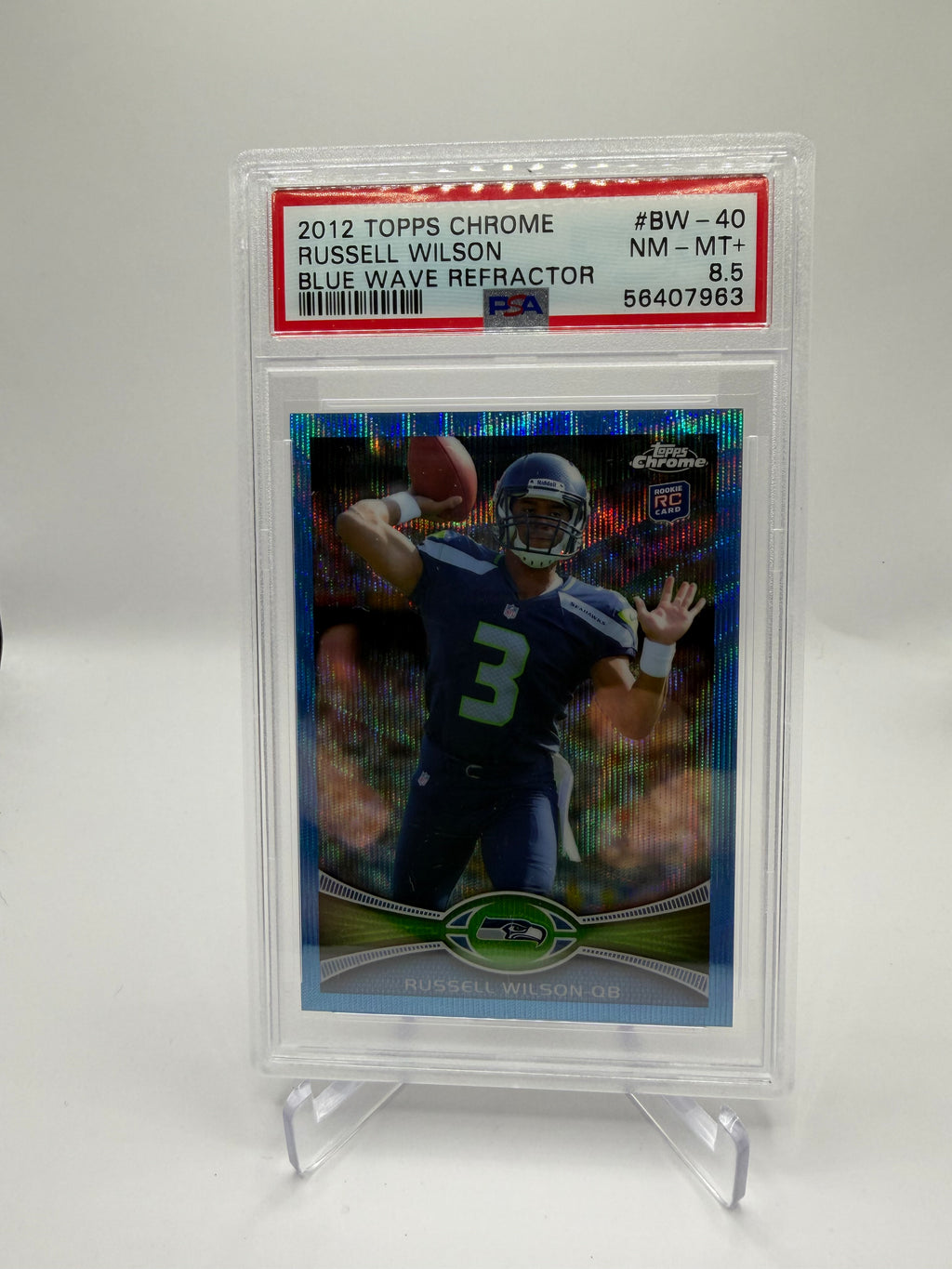 2012 Topps Chrome Russell Wilson Rookie Blue Wave Refractor #BW-40 PSA 8.5