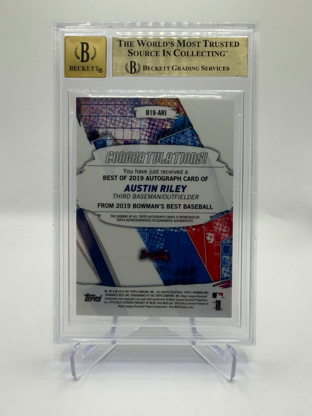 2019 Bowman's Best Best of 2019 Autographs Atomic Refractor Austin Riley #B19-ARI Auto /25 BGS 9.5