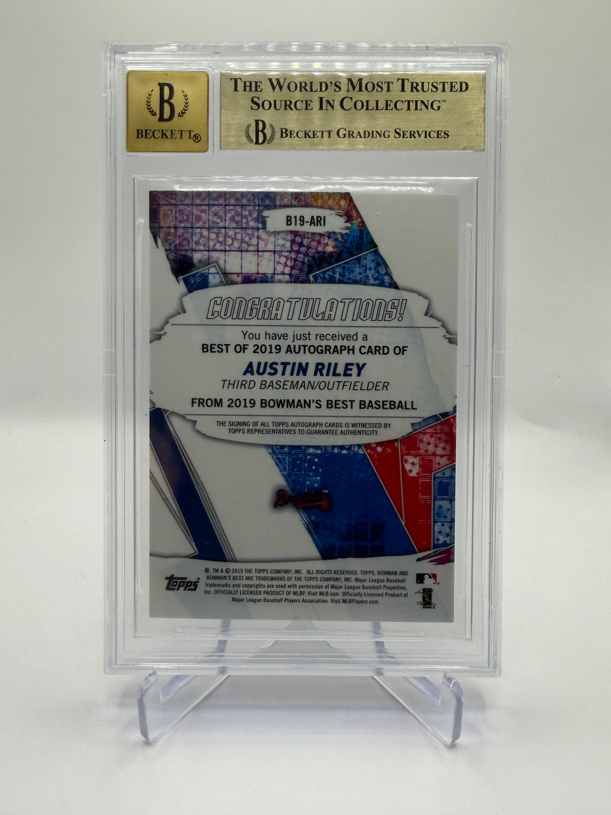 2019 Bowman's Best Best of 2019 Autographs Atomic Refractor Austin Riley #B19-ARI Auto /25 BGS 9.5
