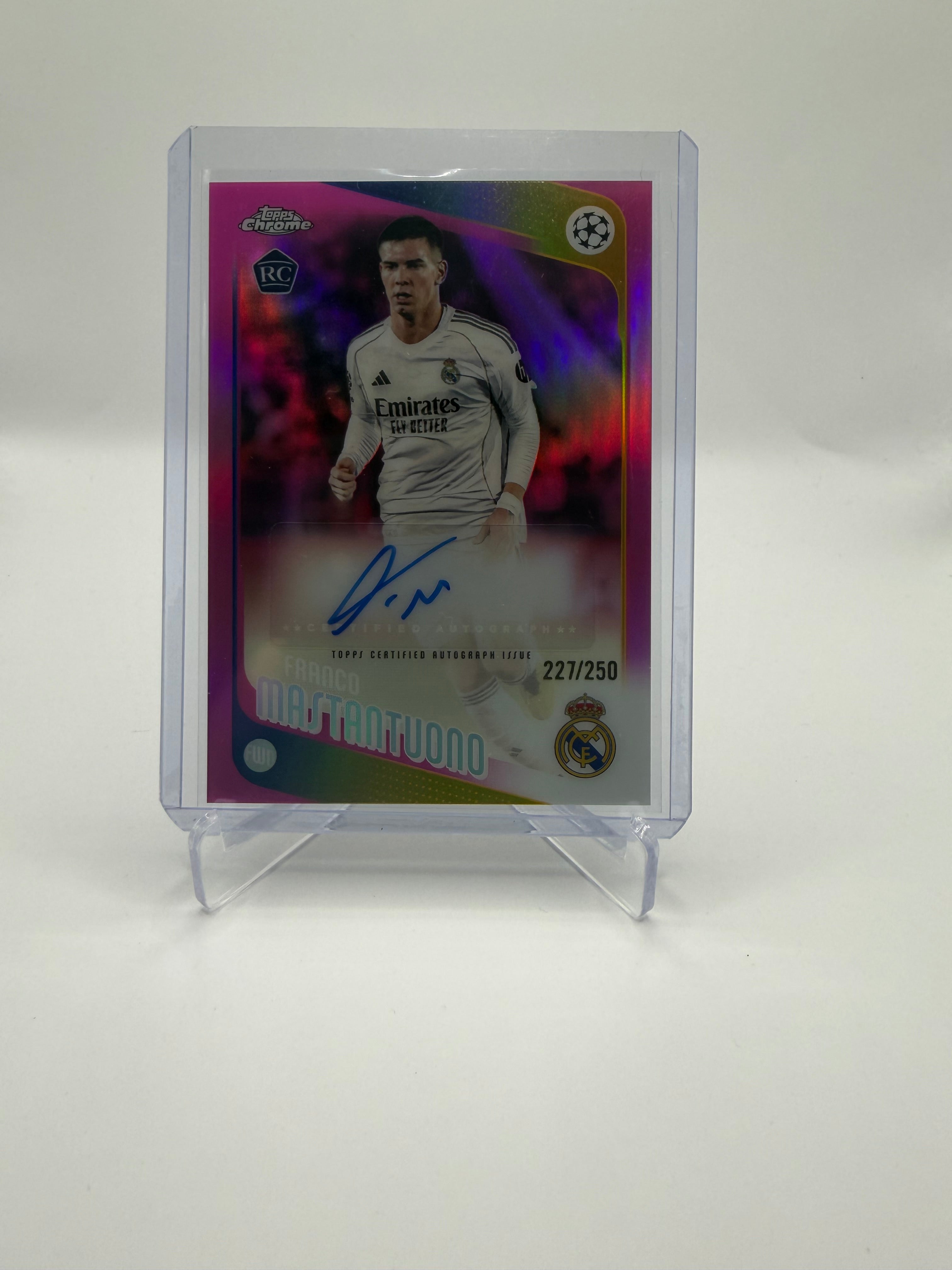 2025-26 Topps Chrome UEFA Club Competitions Franco Mastantuono Rookie Autograph Pink Refractor /250