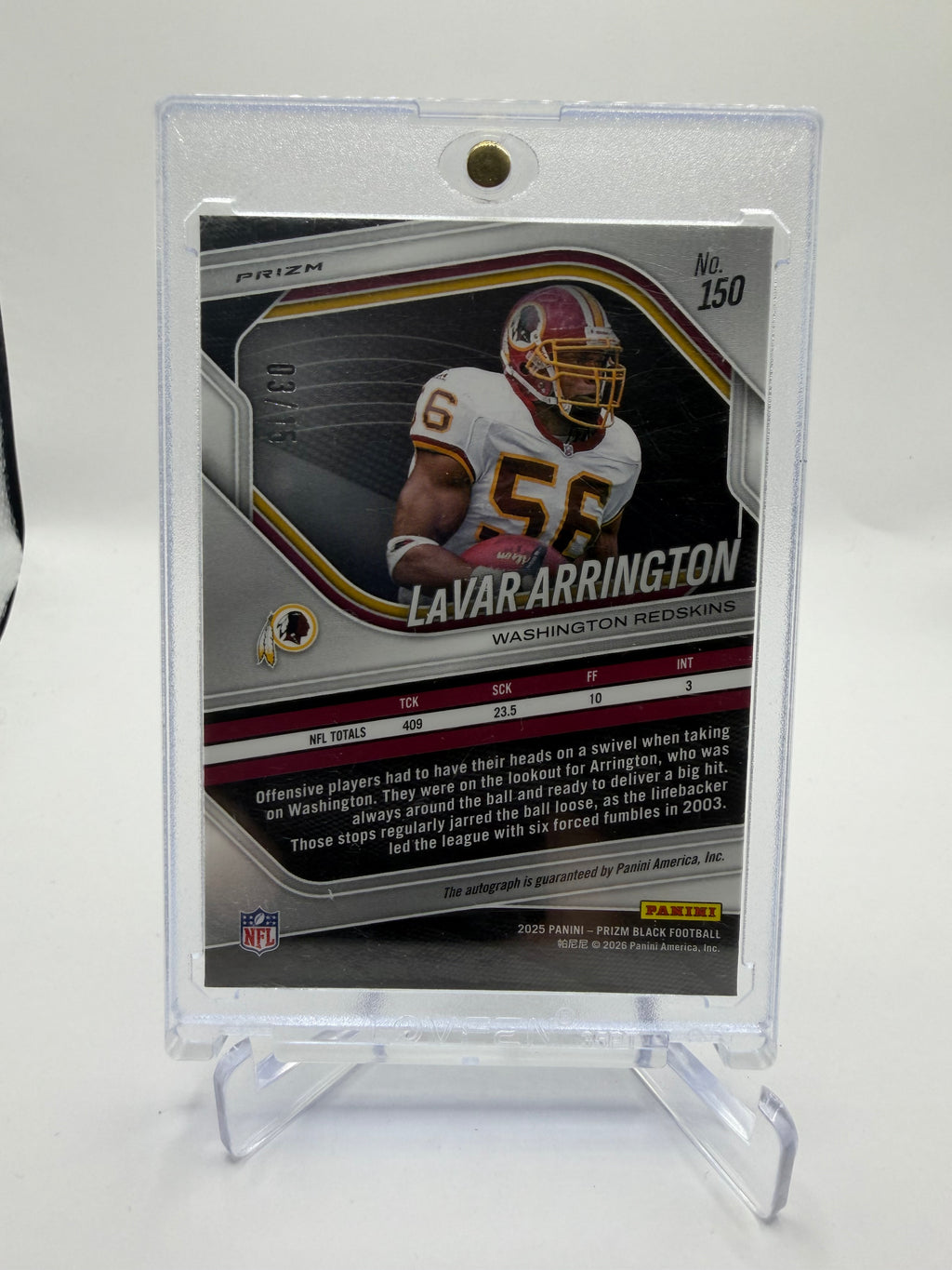 Lavar Arrington 2025 Panini Prizm Black Football Blue Shimmer Autograph /15 #150