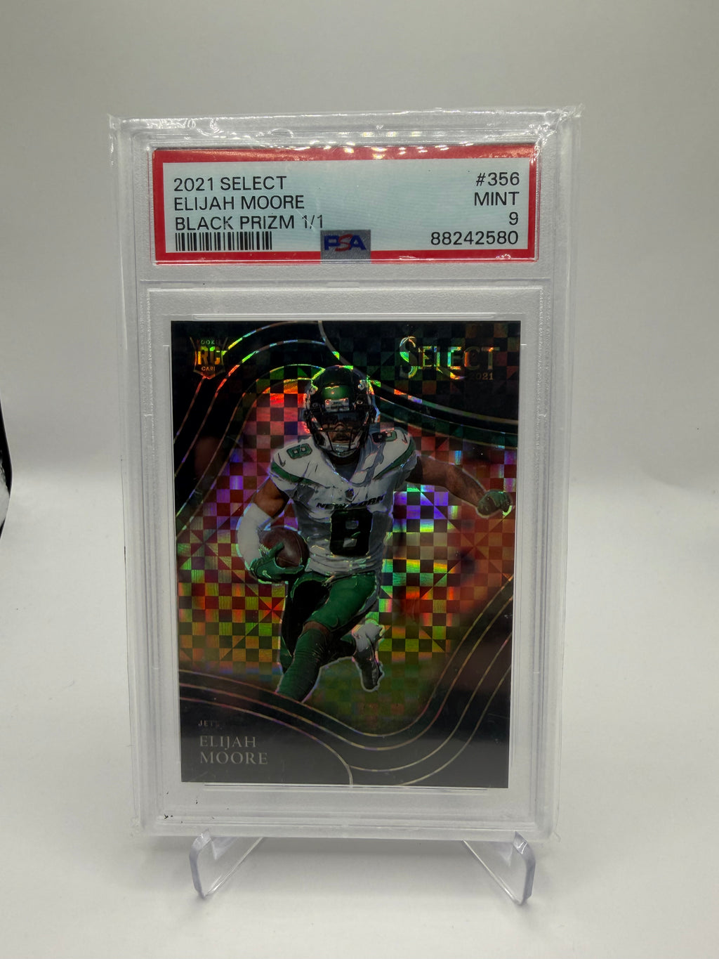 2021 Panini Select Football Elijah Moore Field Level Black Prizm One of One #356 PSA 9