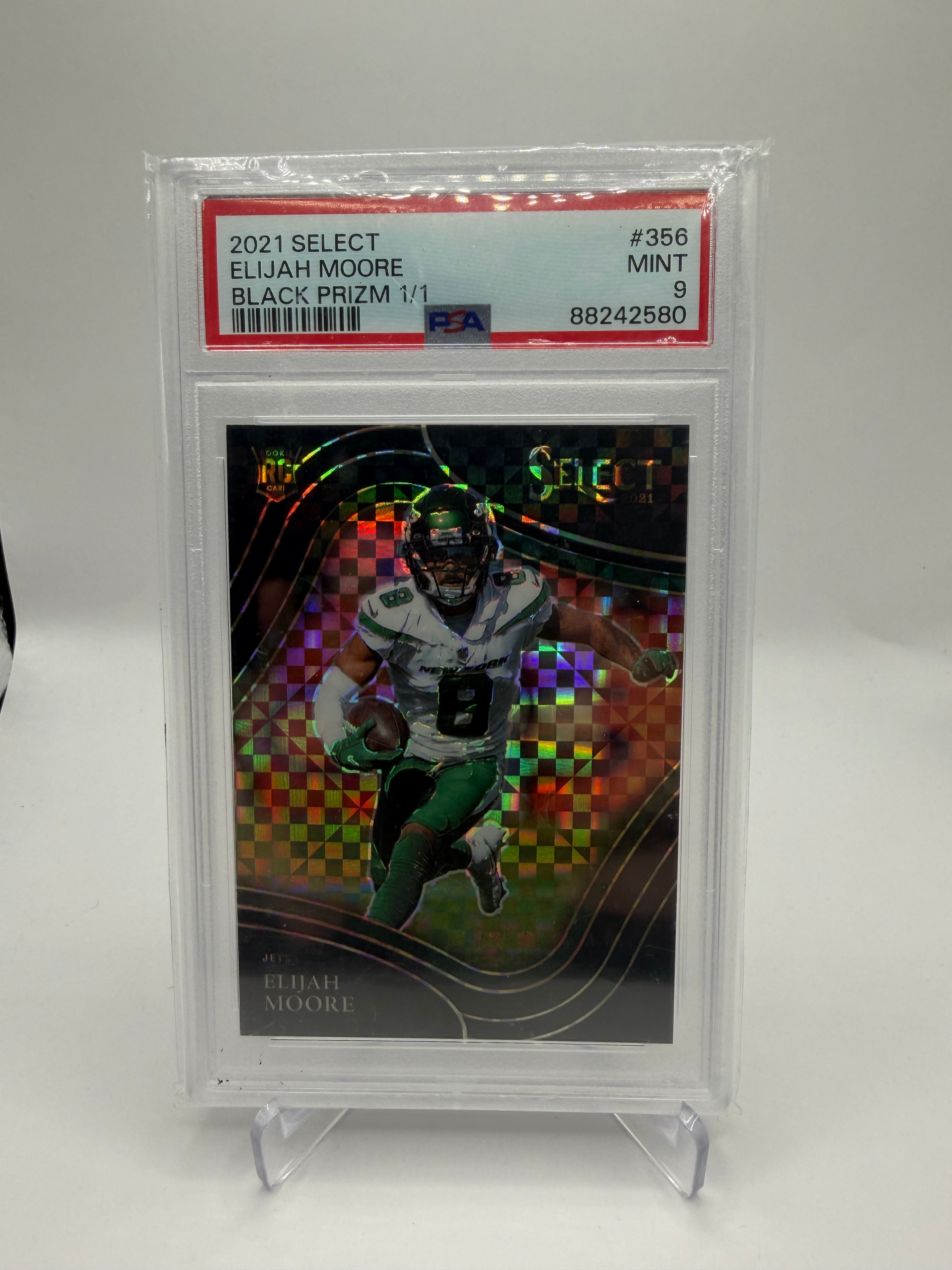 2021 Panini Select Football Elijah Moore Field Level Black Prizm One of One #356 PSA 9